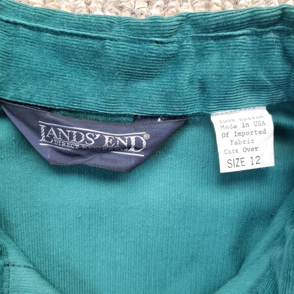 Vintage Corduroy Shirt Dress Small Green Lands' End Cottage Modest USA - Picture 3 of 10